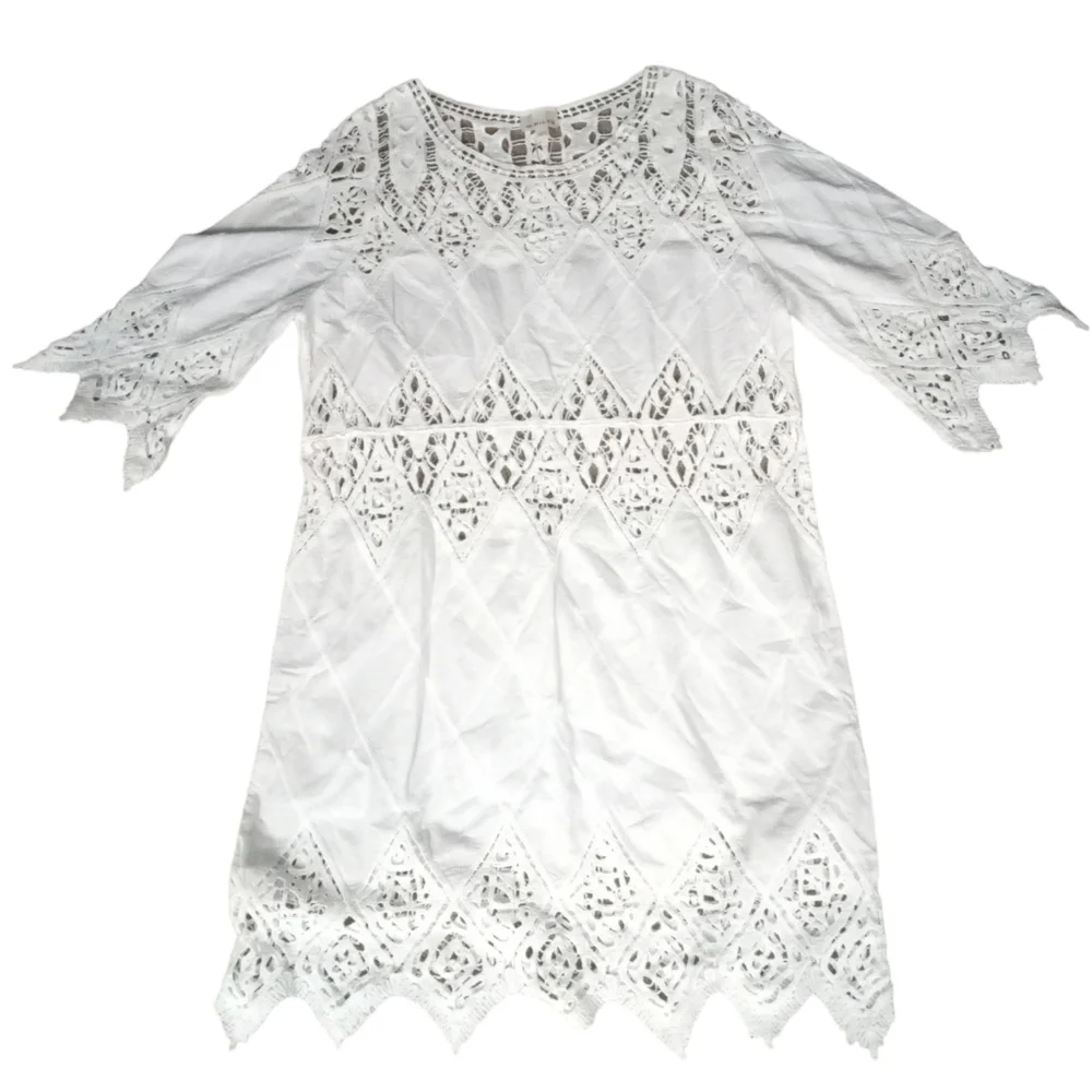 Pilyq Crochet Women's White Cut Out Crochet Swim Coverup Size X Small/Small